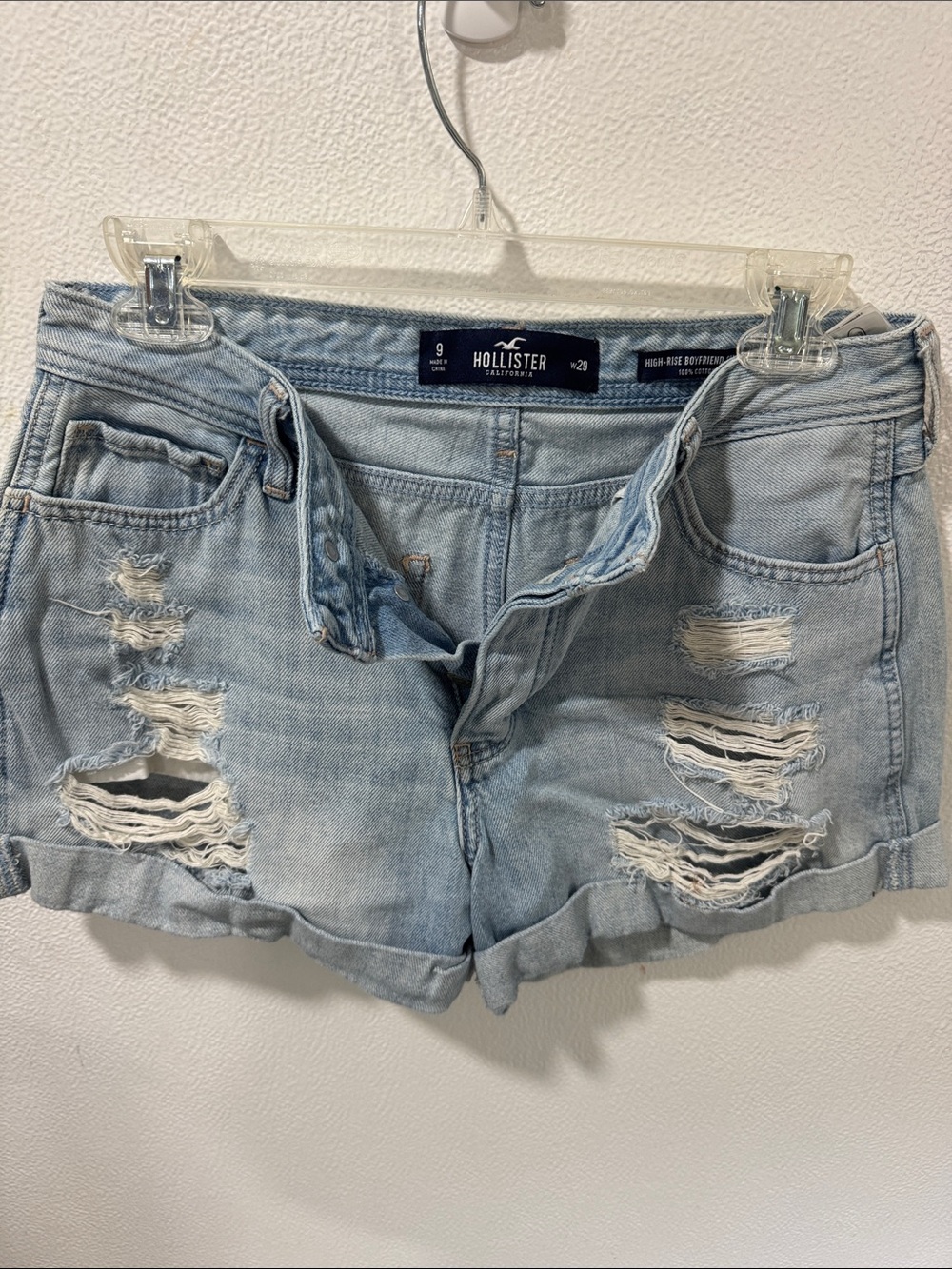 Hollister Light Blue High-Rise Boyfriend Denim Shorts